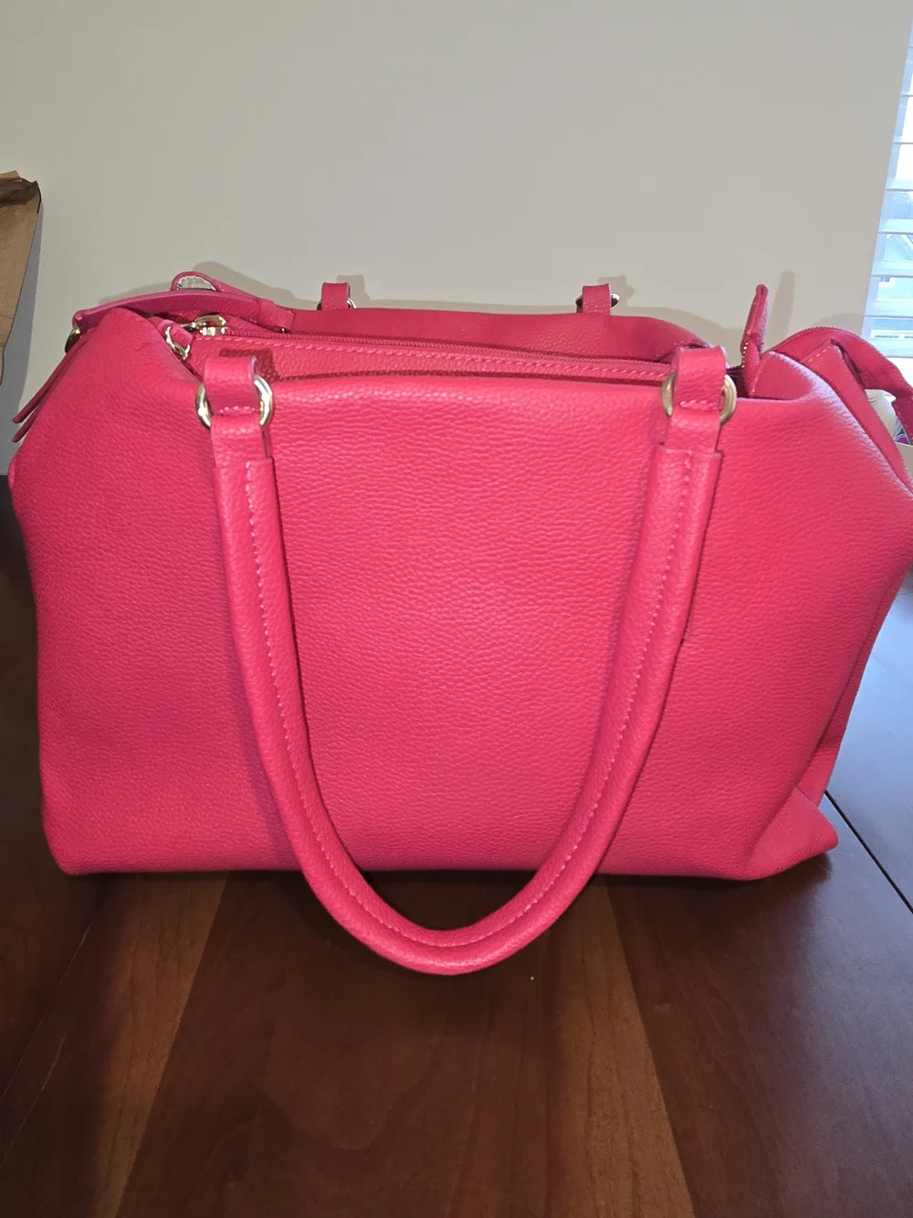 Hot Pink 💕 Pebbled Leather-Like Shoulder Bag with Triple Zipper Compartments